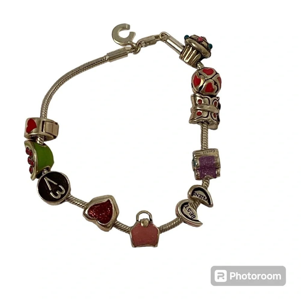 CHAMILIA BRACELET STERLING SILVER 925 CHILDS MINI CHARMS 6” SIGNED BEADS 20.7 g